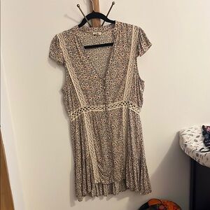 POL Tan Ruffled Tie Front Mini Sundress